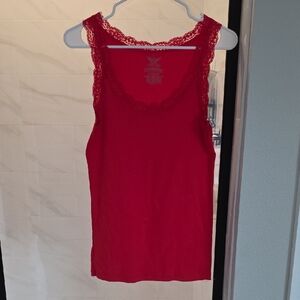 Faded Glory Vibrant Red Lace Accent Top